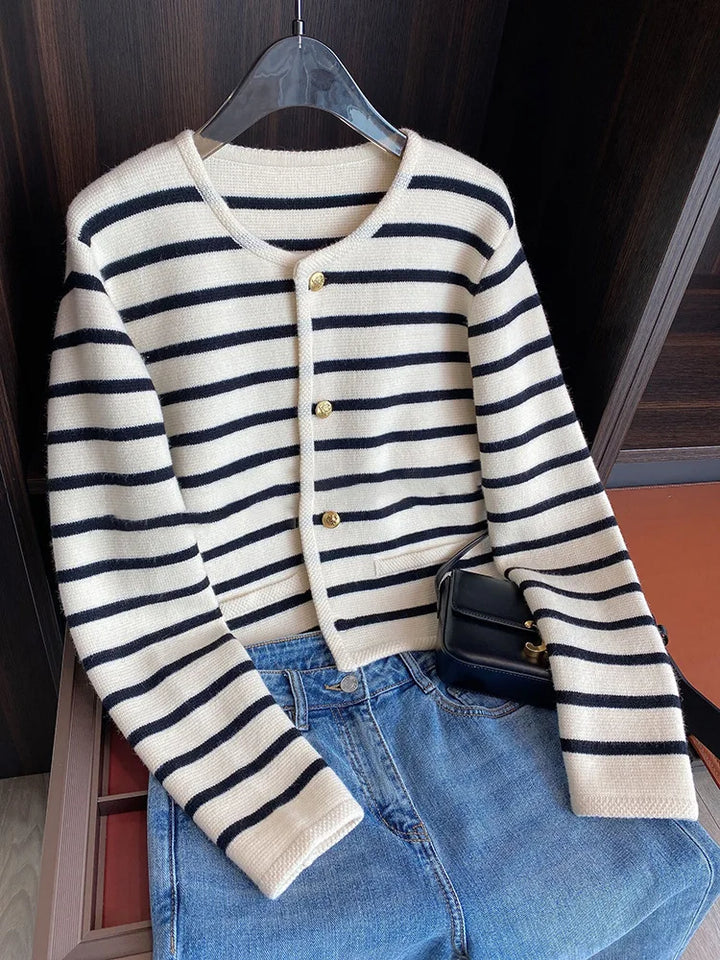 Isabella – Randig Stickad Cardigan